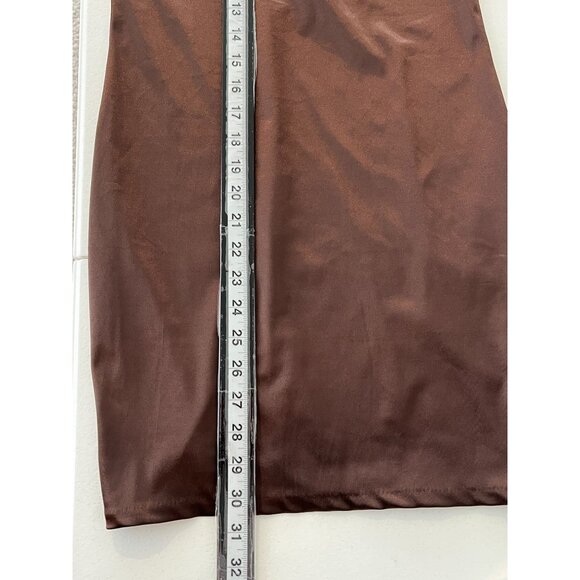 H&M Divided Brown Satin Mini Dress Women’s Medium Sleeveless Slip Party Outfit - Picture 11 of 12